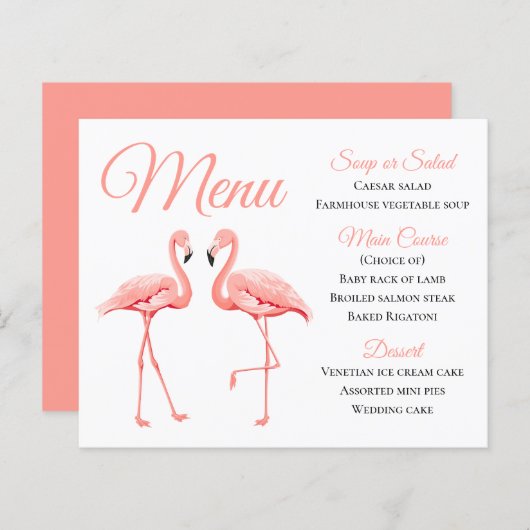 Vrijgezellenfeest Tropisch roze menu Flamingo Wedd (Voorkant / Achterkant)