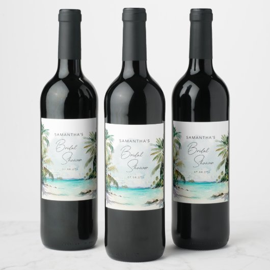 Vrijgezellenfeest Tropische beukenpalmen Wijn Etiket (Flessen)
