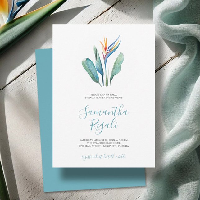 Vrijgezellenfeest Tropische Waterverf (Bridal shower invitations simple watercolor tropical flower by Victoria Grigaliunas Do Tell A Belle)