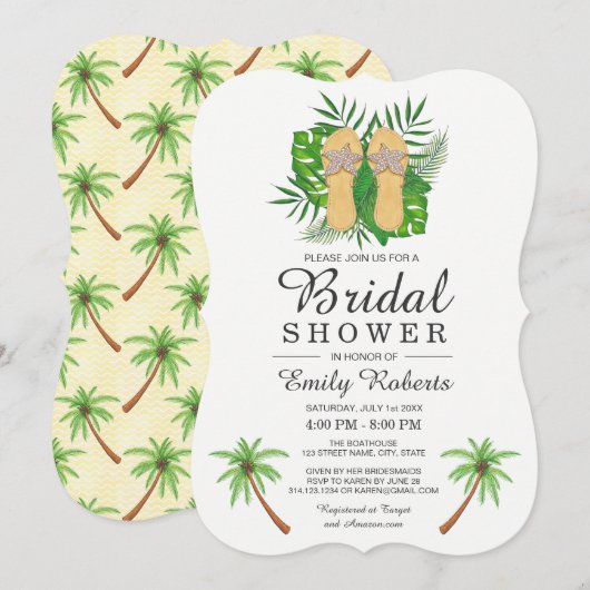 Vrijgezellenfeest tropische Waterverf Teenslippers Kaart (Voorkant / Achterkant)