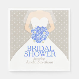 Vrijgezellenfeest trouwjurk blauw grijs servetten