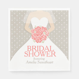 Vrijgezellenfeest trouwjurk koraal grijze luiers servet