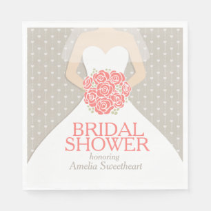 Vrijgezellenfeest trouwjurk koraal grijze luiers servet