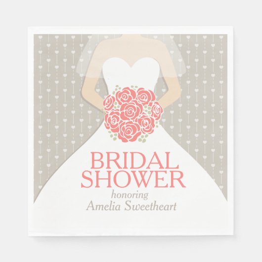 Vrijgezellenfeest trouwjurk koraal grijze luiers servet (Voorkant)