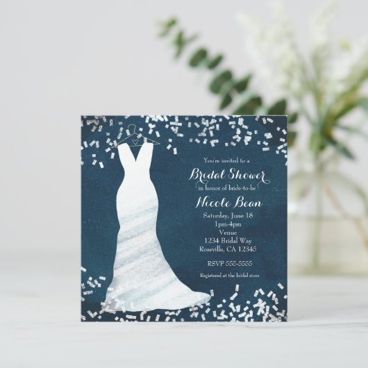 Vrijgezellenfeest trouwjurk op hanger & Confetti Kaart (Staand voorkant)