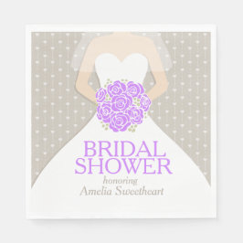 Vrijgezellenfeest trouwjurk paarse grijze servette servetten