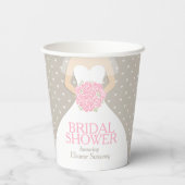 Vrijgezellenfeest trouwjurk roze douche papieren bekers (Achterkant)