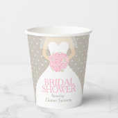 Vrijgezellenfeest trouwjurk roze douche papieren bekers (Voorkant)