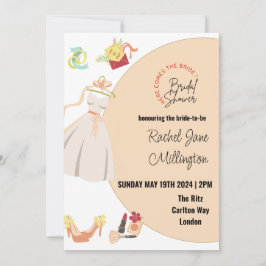 Vrijgezellenfeest trouwjurk, schoenen, lippenstift kaart