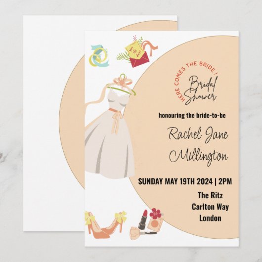 Vrijgezellenfeest trouwjurk, schoenen, lippenstift kaart (Voorkant / Achterkant)