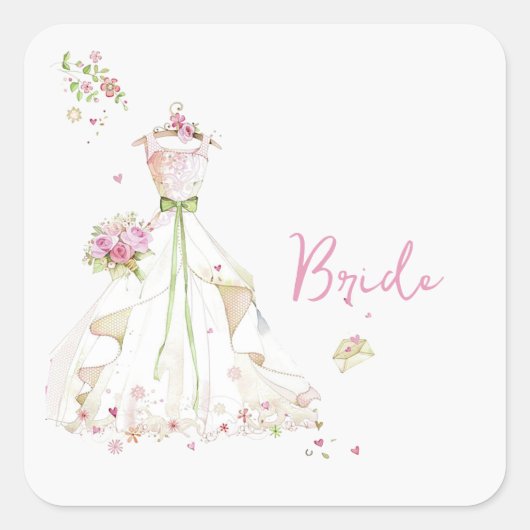 Vrijgezellenfeest trouwjurk vierkante sticker (Voorkant)