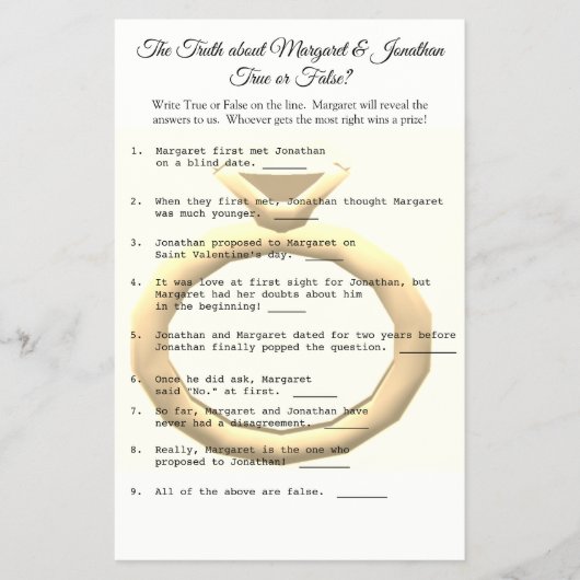 Vrijgezellenfeest True of False Game Flyer (Voorkant)