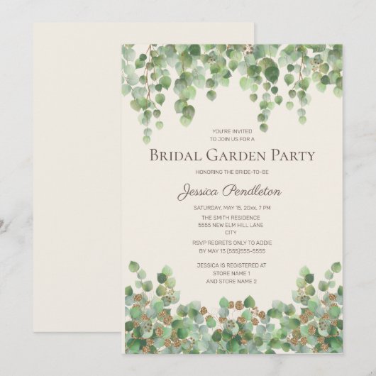 Vrijgezellenfeest Tuinpartij Eucalyptus Foliage Kaart (Voorkant / Achterkant)