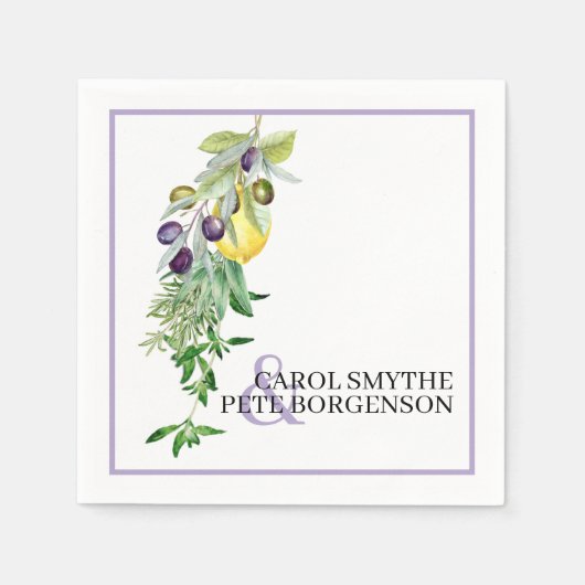 Vrijgezellenfeest Tuscan Lemon Herbs Bride en Groo Servet (Voorkant)