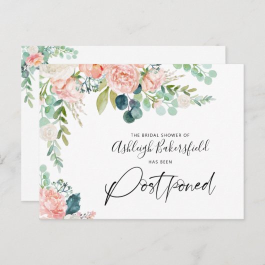 Vrijgezellenfeest Uitgestelde Datum Blush Pink Flo Aankondigingskaart (Voorkant / Achterkant)