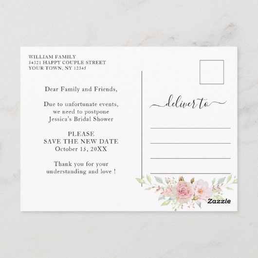 Vrijgezellenfeest uitgestelde datum Elegant Blush  Briefkaart (Achterkant)