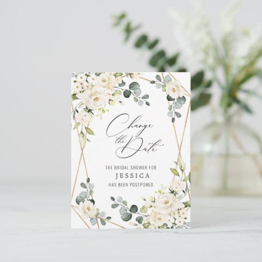 Vrijgezellenfeest Uitgestelde Datum Elegant White  Briefkaart (Staand voorkant)