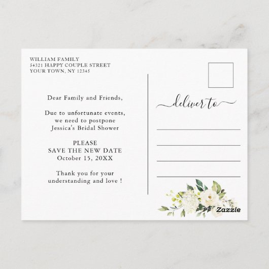 Vrijgezellenfeest Uitgestelde Datum Elegant White  Briefkaart (Achterkant)