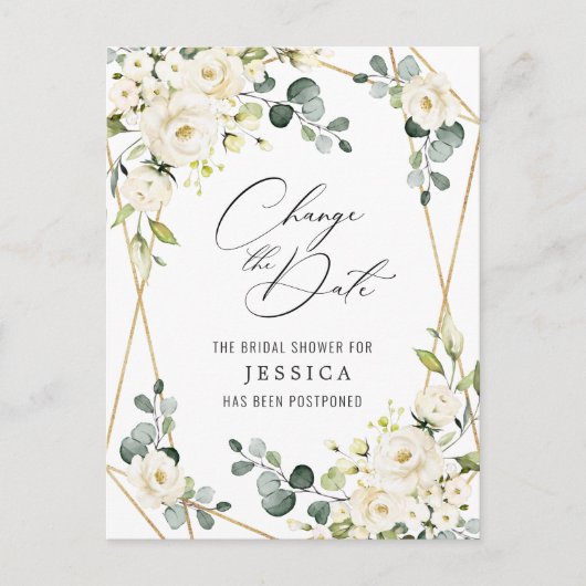 Vrijgezellenfeest Uitgestelde Datum Elegant White  Briefkaart (Voorkant)