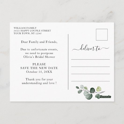 Vrijgezellenfeest Uitgestelde datum legant Eucalyp Briefkaart (Achterkant)