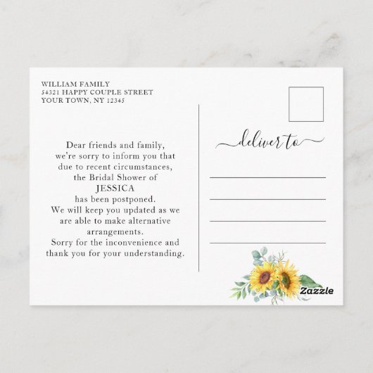 Vrijgezellenfeest uitgestelde datum zonnebloemen e briefkaart (Achterkant)