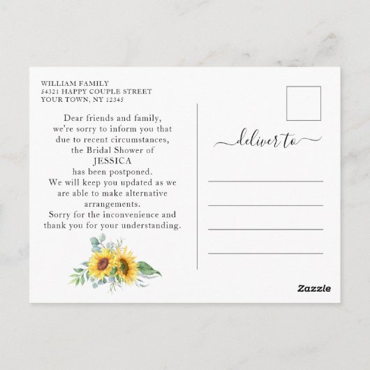 Vrijgezellenfeest uitgestelde datum zonnebloemen e briefkaart (Achterkant)
