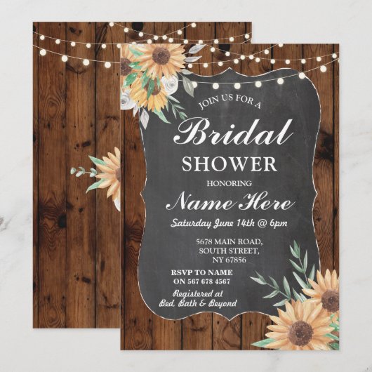 Vrijgezellenfeest Uitnodigen Zonnebloem Hout Bloem Kaart (Voorkant / Achterkant)