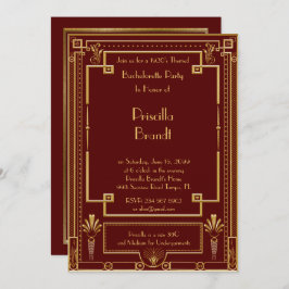 Vrijgezellenfeest uitnodiging, grote Gatsby, rood Kaart