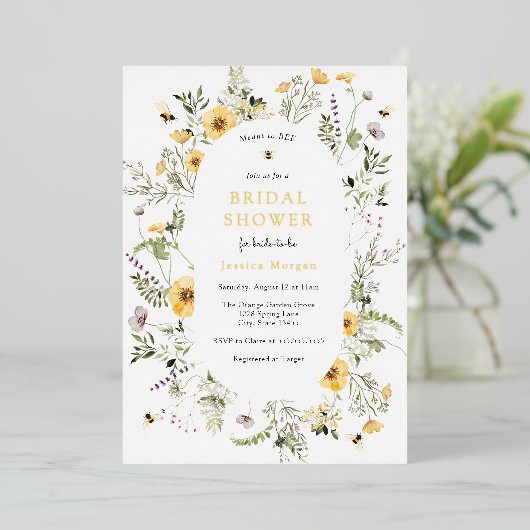 Vrijgezellenfeest van bijen en fijne wilde bloemen folie uitnodiging (Staand Voorkant)