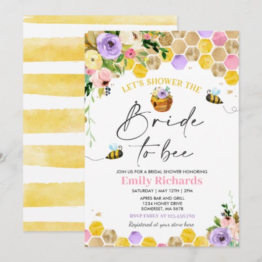 Vrijgezellenfeest van bijen Roze en goudbraad voor Kaart (Voorkant / Achterkant)