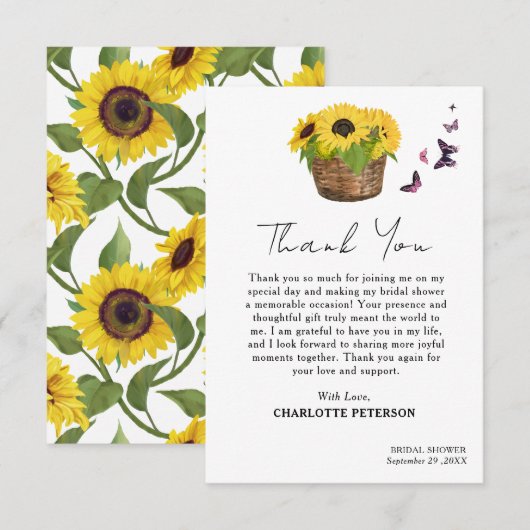 Vrijgezellenfeest van bittere geelzonnebloemen bedankkaart (Voorkant / Achterkant)