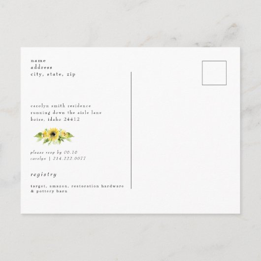 Vrijgezellenfeest van bittere zonnebloemen in de v uitnodiging briefkaart (Achterkant)