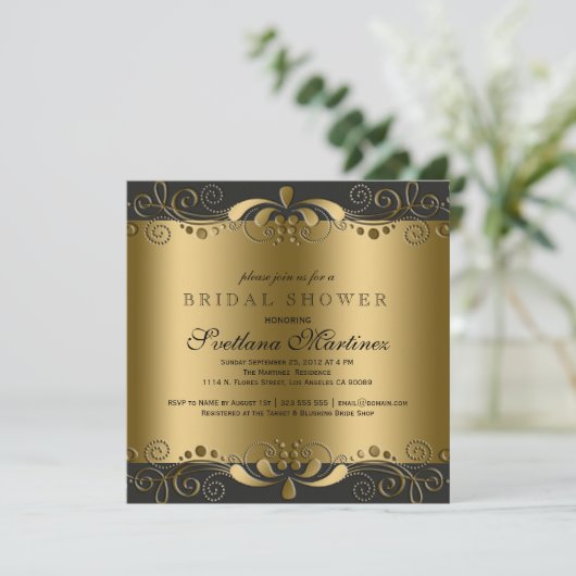 Vrijgezellenfeest van Black & Gold Floral Kaart (Staand voorkant)