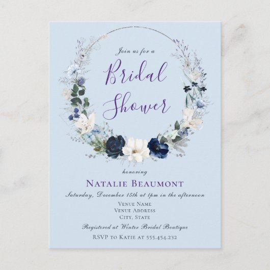 Vrijgezellenfeest van blauwe botanische flora uitnodiging briefkaart (Voorkant)