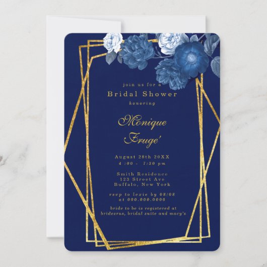 Vrijgezellenfeest van blauwe en goudmetrische plat kaart (Voorkant)