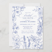 Vrijgezellenfeest van blauwe en witte Floral Kaart (Voorkant)