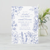 Vrijgezellenfeest van blauwe en witte Floral Kaart (Staand voorkant)