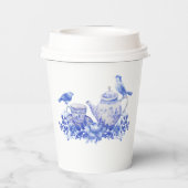 Vrijgezellenfeest van blauwe en witte Floral | Tea Papieren Bekers (Achterkant)