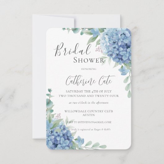 Vrijgezellenfeest van blauwe hydrangea Floral Kaart (Voorkant)