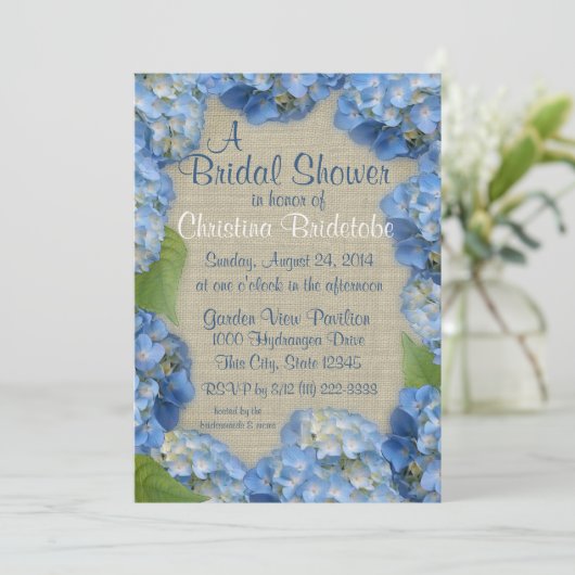 Vrijgezellenfeest van blauwe hydrangea kaart (Staand voorkant)