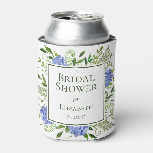 Vrijgezellenfeest van blauwe hydrangeas blikjeskoeler (Blikje Voorkant)