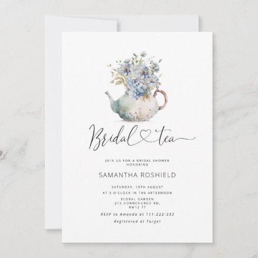 Vrijgezellenfeest van blauwe hydrangeas brudale th kaart (Voorkant)