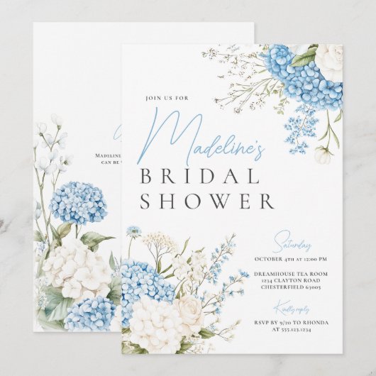 Vrijgezellenfeest van blauwe hydrangeas kaart (Voorkant / Achterkant)