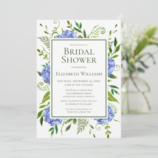 Vrijgezellenfeest van blauwe hydrangeas kaart (Staand voorkant)