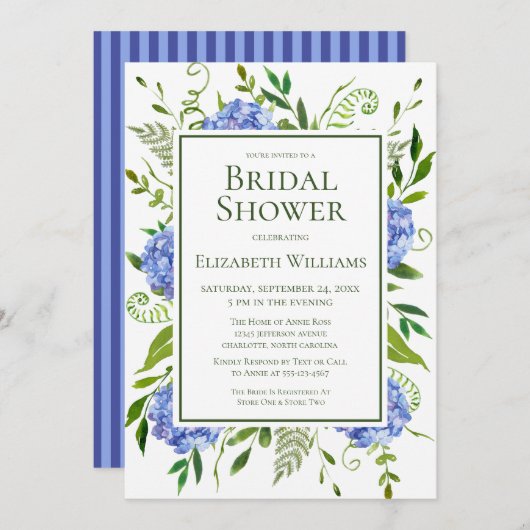 Vrijgezellenfeest van blauwe hydrangeas kaart (Voorkant / Achterkant)