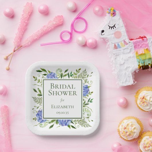 Vrijgezellenfeest van blauwe hydrangeas papieren bordje (Feest)