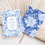 Vrijgezellenfeest van Blue Birds & Peonies Chinois Kaart<br><div class="desc">Dit op chinoiserie geïnspireerde ontwerp kenmerkt elegante botanische floralen,  vogels en groen in de kleur blauw en wit. Pas de uitnodiging aan met uw details en als u de stijl en plaatsing van de tekst verder wilt herschikken,  drukt u op de knop "Klik om verder aan te passen".</div>