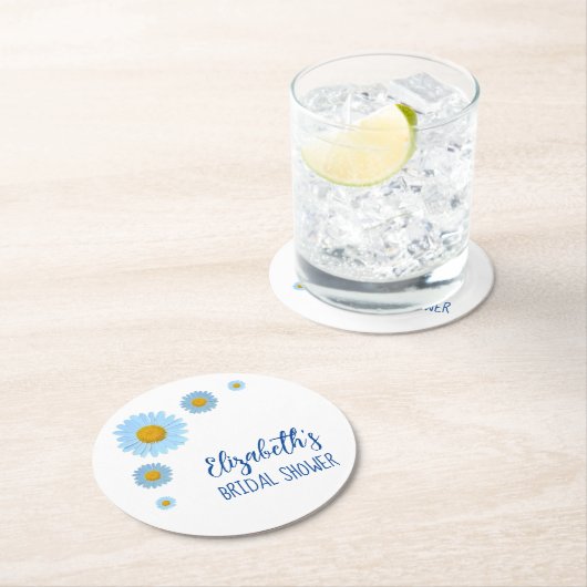 Vrijgezellenfeest van Blue Daisies Floral Ronde Kartonnen Onderzetter (Insitu)