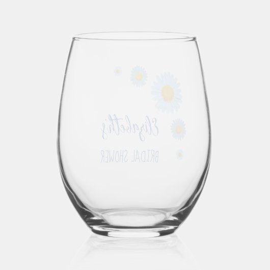 Vrijgezellenfeest van Blue Daisies Floral Wijnglas Zonder Voet (Achterkant)