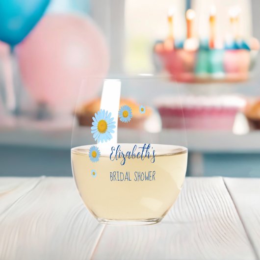 Vrijgezellenfeest van Blue Daisies Floral Wijnglas Zonder Voet (Insitu (Baby Shower))